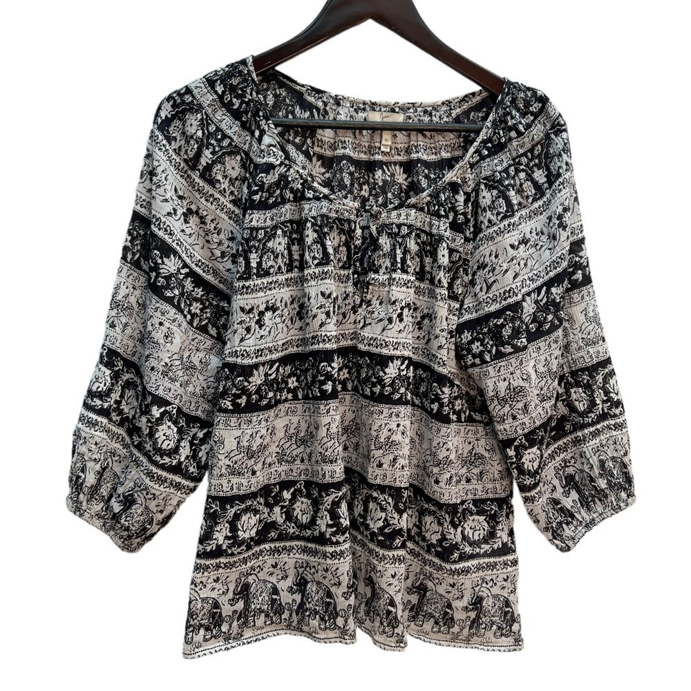 JOIE Black/White Stripe Round Neck Peasant Top 3/4 Sleeve Size XS - Picture 2 of 10